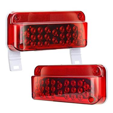 Imagem de Luzes traseiras de freio de freio com 49 LED vermelho RV RV 49 luz branca para placa de licença com suporte de superfície reflexa, base branca, lente reflexa, tampa vermelha, retangular, (esquerda e direita)