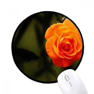 Imagem de Tapete de mouse laranja verde escuro com flores para escritório tapete redondo para computador