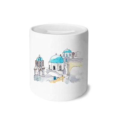Imagem de DIYthinker Imerovigli Village in Santorini Greece Money Box Saving Banks Ceramic Coin Case Kids Adults