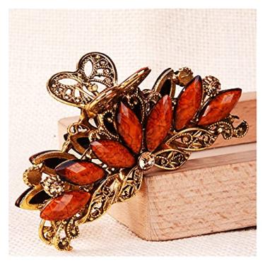 Imagem de RULEH Clipes de cabelo mulheres garra de cabelo de cristal flor vintage grampo de cabelo faixa de cabeça de caranguejo clipe de strass brilhante arco grampos de cabelo acessórios de cabelo grampo de cabelo (cor: folha café)