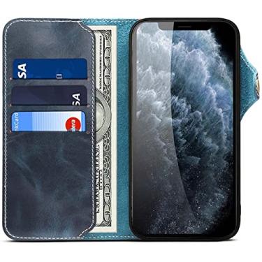Imagem de KAPPDE Bolsa de capa de telefone fólio retrô, carteira flip de couro genuíno à prova de choque [porta-cartão] para Apple iPhone 13 Pro (2021) 6,1 polegadas (cor: azul)