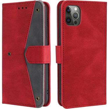 Imagem de FULNES Capa para iPhone 13 Pro Max/13 Pro/13/13 Mini, capa protetora magnética de couro PU com slot para cartão de crédito Suporte de visualização TPU à prova de choque (Cor: Vermelho, Tamanho: 13 6,1 polegadas)