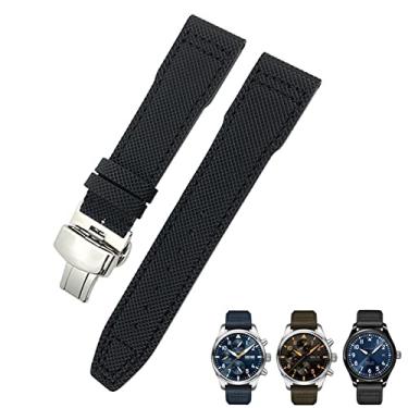 Imagem de HAODEE 20mm 21mm pulseira de nylon azul apto para IWC Portofino Big Pilot IW3293 Mark 18 Tissot TAG Heuer Seiko pulseira de relógio de nylon de couro (cor: borboleta preta, tamanho: 20mm)