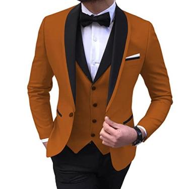 Imagem de Blazer masculino jaqueta blazer de casamento 3 peças ternos sólidos trespassado para jantar, baile, marrom, GG (185