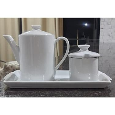 Imagem de Jogo Café e Chá Mesa Posta, Bandeja + Bule Bico longo 800ml + Açucareiro 250ml - Kit Porcelana Branca