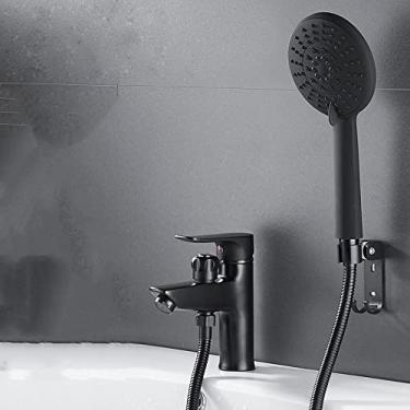 Imagem de Torneira de lavatório de banheiro de latão Torneira de pia de alça única com cabeça de chuveiro Torneiras de água quente e fria Torneira misturadora, D