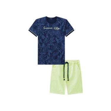 Imagem de Conjunto Luc Boo Camiseta E Bermuda Estampa Floral Marinho/Amarelo 525
