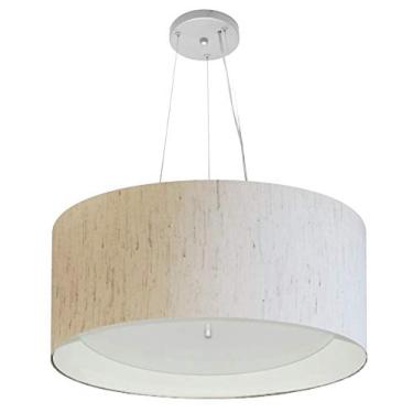 Imagem de Lustre Pendente Cilíndrico Cúpula Duplo Tecido 50x25 cm, Vivare Iluminação, Pendente4145 LLABR, Linho Bege/Branco, Médio