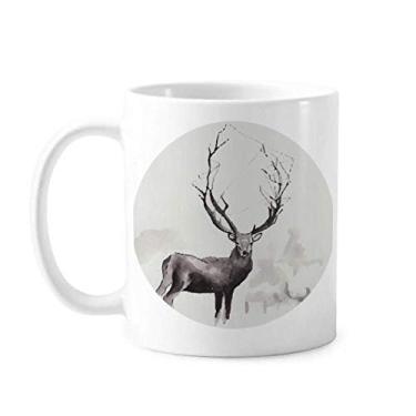 Imagem de Caneca de cerâmica de porcelana de café com efeito artístico de rena de Natal