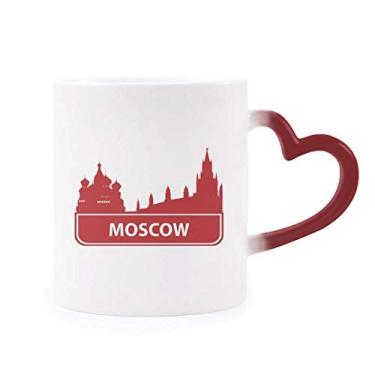 Imagem de Caneca vermelha com estampa de marco vermelho Moscow Rússia sensível ao calor Caneca de grés que muda de cor vermelha