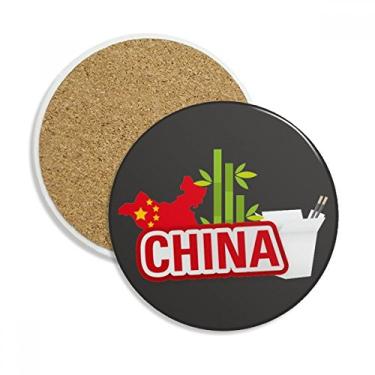 Imagem de China Mapa de bambu vermelho China Taça porta-copos Caneca de proteção de mesa Pedra absorvente