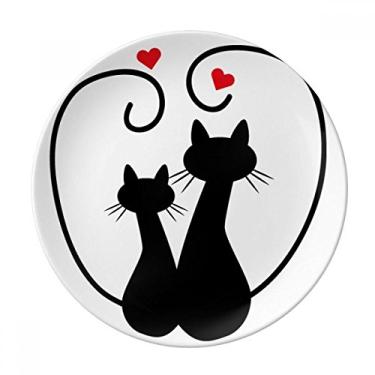 Imagem de Pratos de sobremesa para amantes de gatos Sihouette Animal Valentine Porcelana Decorativa 20,32 cm Jantar Casa