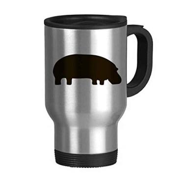 Imagem de Caneca de viagem hipopótamo preta com retrato de animal e tampa flip em aço inoxidável copo de carro copo térmico