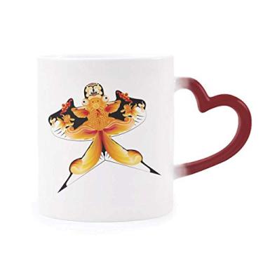 Imagem de Caneca chinesa tradicional com estampa de pipa sensível ao calor, caneca vermelha que muda de cor