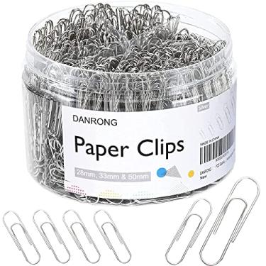 Imagem de DANRONG Clipes de papel de aço inoxidável, tamanhos variados, pequeno, médio e grande (2,8 cm, 3,3 cm e 5 cm), clipes de papel para escritório, escola, casa - prata