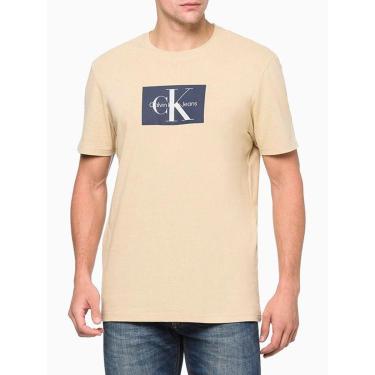 Imagem de Camiseta Calvin Klein Masculina Re issue Retângulo Blush Caqui Claro - CKJM105D-0712-Masculino