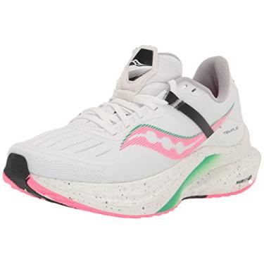 Imagem de Saucony Tênis de corrida feminino Tempus, Branco/Rosa Vizi, 6.5