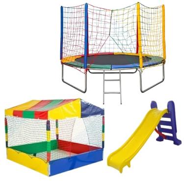Imagem de Trampolim Cama Elástica Pula Pula 2,44m + Piscina de Bolinhas 1,50m + Escorregador Médio