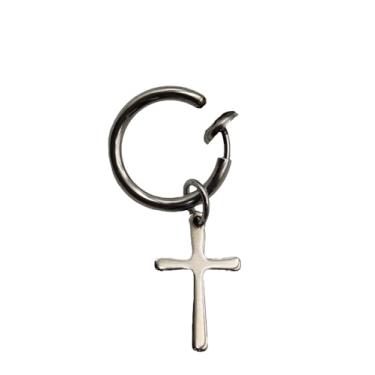 Imagem de Brinco Masculino Argola Falso Pressão com Pingente Cruz 1 par