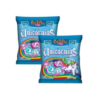 Imagem de Pirulito Unicórnio Pop Tattoo Mini C/ 50un 200g - 2 Pacotes