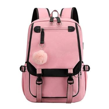 Imagem de Mochila para meninas adolescentes, mochila para estudantes do ensino médio, mochila para uso ao ar livre, com porta USB, capa de chuva, rosa, One Size, Mochilas
