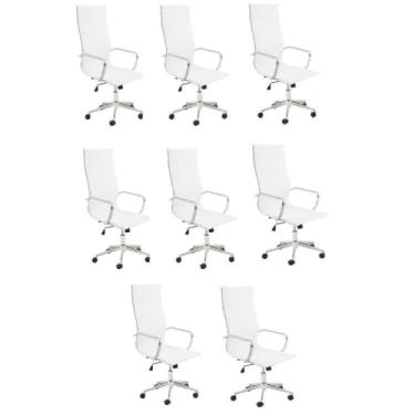Imagem de Conjunto 8 Cadeiras de Escritório Presidente Giratória Sevilha Rivatti Branco