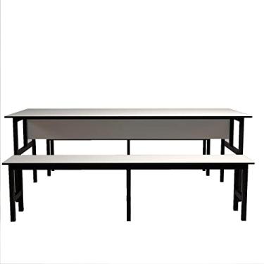 Imagem de Mesa Refeitório 8 Lugares com 2 Bancos Metal Wood Design Cristal/preto