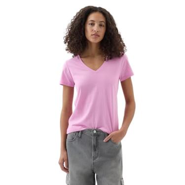 Imagem de GAP Camiseta feminina favorita com gola V, Açúcar, rosa, M
