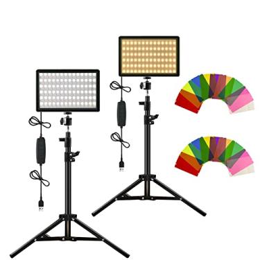 Imagem de Luz de vídeo LED para câmera [pacote com 2] Luz de chave de fotografia portátil regulável profissional 2500K-6500K com suporte de tripé para filmagem de mesa, videoconferência, zoom game ao vivo
