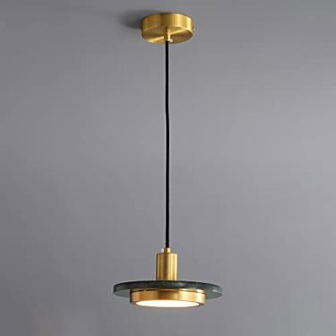 Imagem de Luz pendente de mármore, lâmpada suspensa de latão minimalista moderna, kit de luminária de cobre, luminária E27, luzes de suspensão de painel de abajur circular compatíveis com sala de jantar, ilha