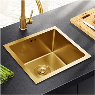 Imagem de Gold Bar Prep Mini Trumpet Kitchen Essential Pia utilitária quadrada de aço inoxidável de 43 cm com rolha de filtro de drenagem dourada, suporte inferior de tigela única ou Drop-In