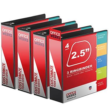 Imagem de Fichário de 3 anéis, fichário profissional angular D de 6,5 cm, pasta de apresentação para páginas padrão 21,5 x 28 cm com bolsos, fichário preto com visualização cristalina (pacote com 4)