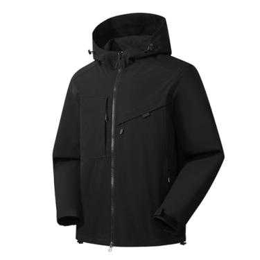 Imagem de Jaqueta masculina leve corta-vento Rip Stop capa de chuva casaco com capuz e cores contrastantes, Preto, 5G