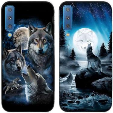 Imagem de 2 peças Moon Wolf Group Capa de telefone traseira impressa TPU gel silicone para Samsung Galaxy todas as séries (Galaxy A7 2018)