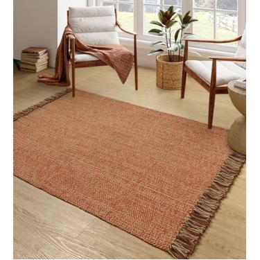 Imagem de Collive Tapete confortável de 1,2 m x 1,8 m, tapetes de quarto de algodão tecido terra, tapete moderno com detalhes internos com borla para sala de estar, berçário, sala de jantar, cabeceira