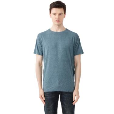 Imagem de Zwhemp Camiseta masculina de cânhamo, gola redonda, manga curta, 55% cânhamo 35% poliéster reciclado, 10% tencel, respirável, azul-petróleo, Mirage azul, G