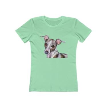 Imagem de Italian Greyhound 'Lilly' - Camiseta feminina slim fit algodão torcido, Menta sólida, 3G