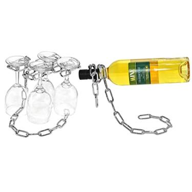 Imagem de Southern Homewares Conjunto de suporte de taças de vinho com corrente flutuante mágica e suporte de garrafa de vinho cromado