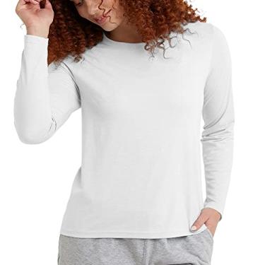 Imagem de Hanes Camiseta feminina Originals de manga comprida, camiseta de malha tripla, poliéster reciclado, Branco ecológico, 2X
