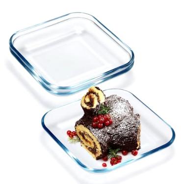 Imagem de NUTRIUPS Pacote com 3 pratos quadrados de sobremesa de 17,8 cm, conjunto de pratos pequenos de vidro temperado transparente para cozinha, conjunto de pratos de louça, lava-louças e micro-ondas