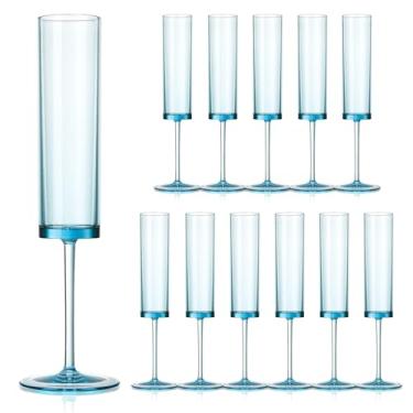 Imagem de SHIQIKEJIPTY Taças de champanhe acrílicas quadradas de 153 g taças de champanhe com haste cupês reutilizáveis para brindes de casamento copos de vinho rosa noiva para festa de aniversário, casamento