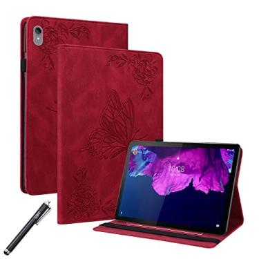Imagem de GSFY Capa para Lenovo Tab P11 28.9 cm 2020 (modelo: TB-J606F/TB-J606X) e Lenovo P11 Plus 2021 (TB-J616F), capa de couro PU com suporte multi-ângulo para Lenovo Tab P11/P11 Plus, vermelho borboleta