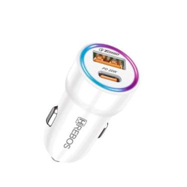 Imagem de Carregador veic. turbo pd 20w saídas usb+tipo-c c/ led rgb - Hrebos, B