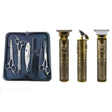 Imagem de Kit 3 Tesouras Inox Profissional Cabeleireiro Maquina Trimmer 203 - Ob