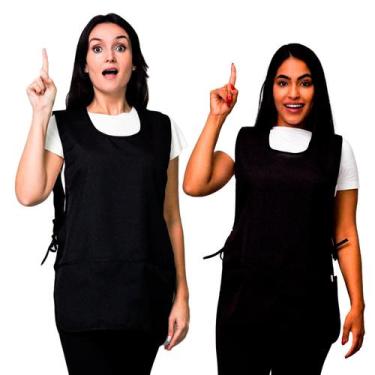 Imagem de Avental Bata Preto Com 2 Bolsos Oxford Liso Frente e Costa LojaLoja