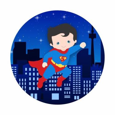 Imagem de Painel de Lona Redondo Super Herói Menino Cute Cidade Noturna - Fabrik