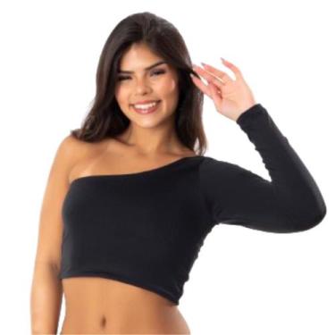 Imagem de Kit 2 Cropped Manga Longa Mula Manca Ombro Só Feminino Top Sem Bojo Bá