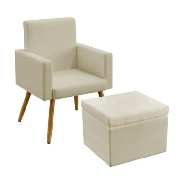 Imagem de Poltrona Estofada Nina Sem Rodapé Com Puff Quasar Sued Bege Aradecor