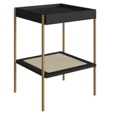 Imagem de Mesa Lateral de Apoio Oslo Artesano 43 cm (largura) MDP Nero Palha Sin