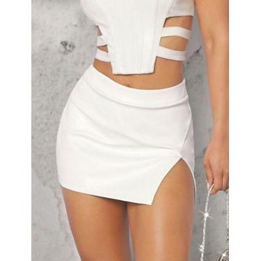 Imagem de Saia com fenda lateral, tecido suplex - BOUTIQUE DONNA AMORA, Branco, 